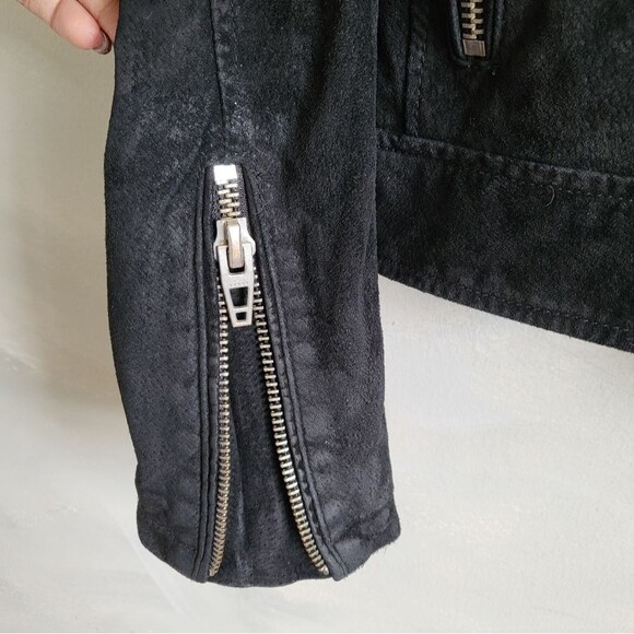 Distressed Suede Leather Black Chunky Zipper Moto Biker Jacket Sz L Blank NYC - Picture 6 of 12